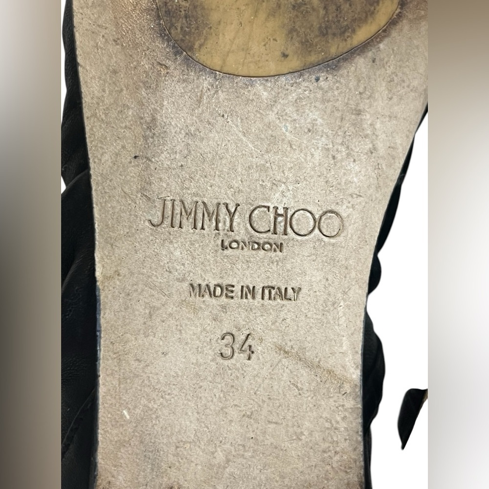 Jimmy Choo Gai Square-Toe Crystal-Strap Leather Ballerina Flats 34, pre-owned. - Picture 5 of 16